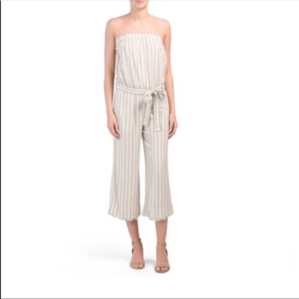 Anthropologie Cloth & Stone Strapless stripe Wide Leg Crop Jumpsuit Large